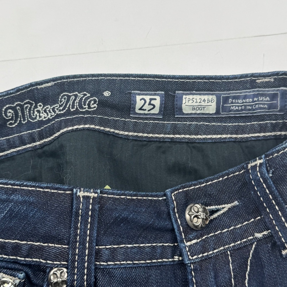 Miss Me Bootcut Jeans 25 Dark Wash Denim Sequin Embellished Western Y2K Boho - Picture 8 of 12